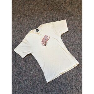 Vintage Career Club Embroidered  T Shirt Cream Music Head Guitar Women's Large